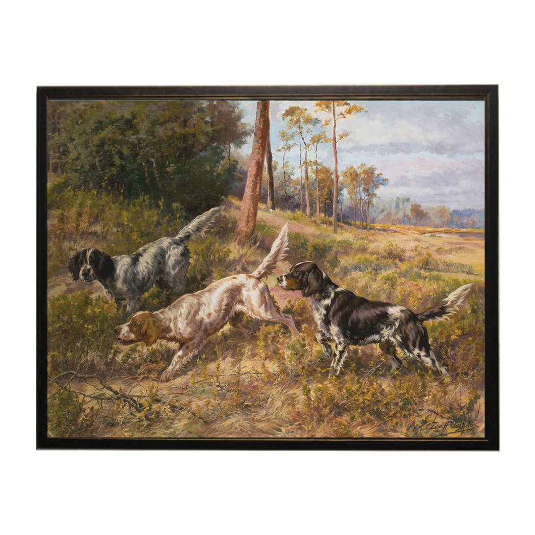 Vintage setters hunting oil painting