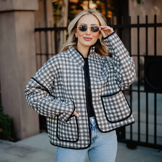 Black & White Checkered Quilted Jacket for Women