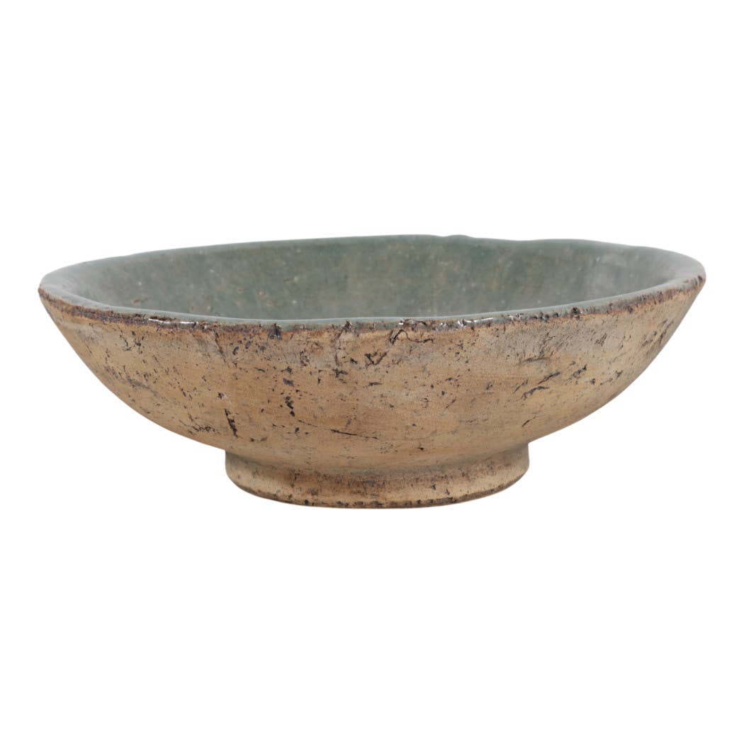 Decorative Bowl - Green/Brown Terracotta Two-Tone, 12 in.