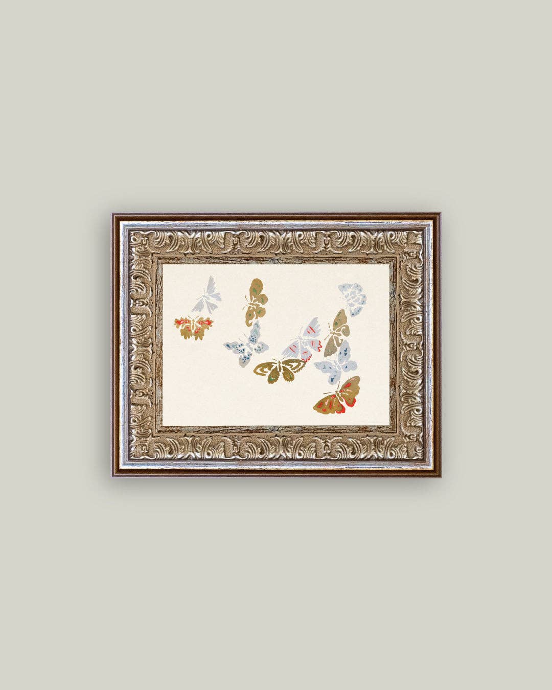 Butterfly Watercolor Framed Antique Art