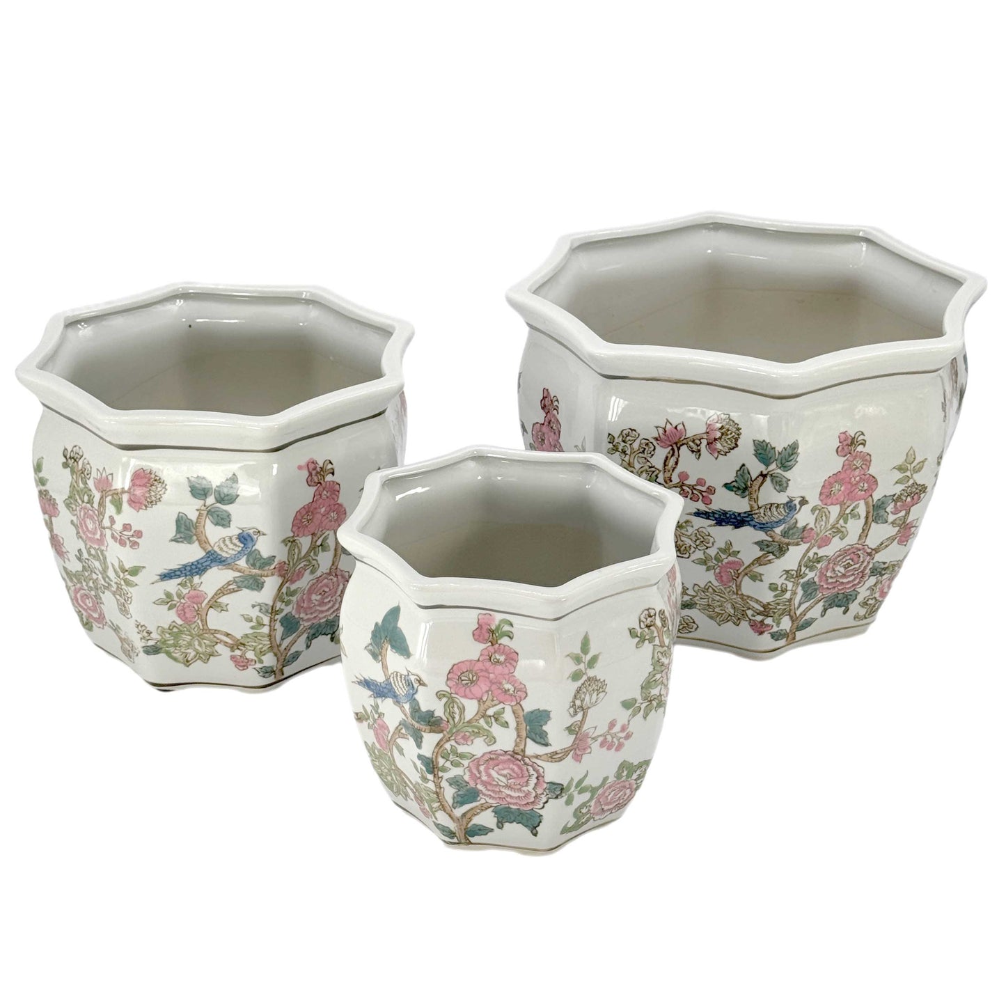 Set of 3 - 7.5"/10"/13" Ceramic Chinoiserie Multi Floral
