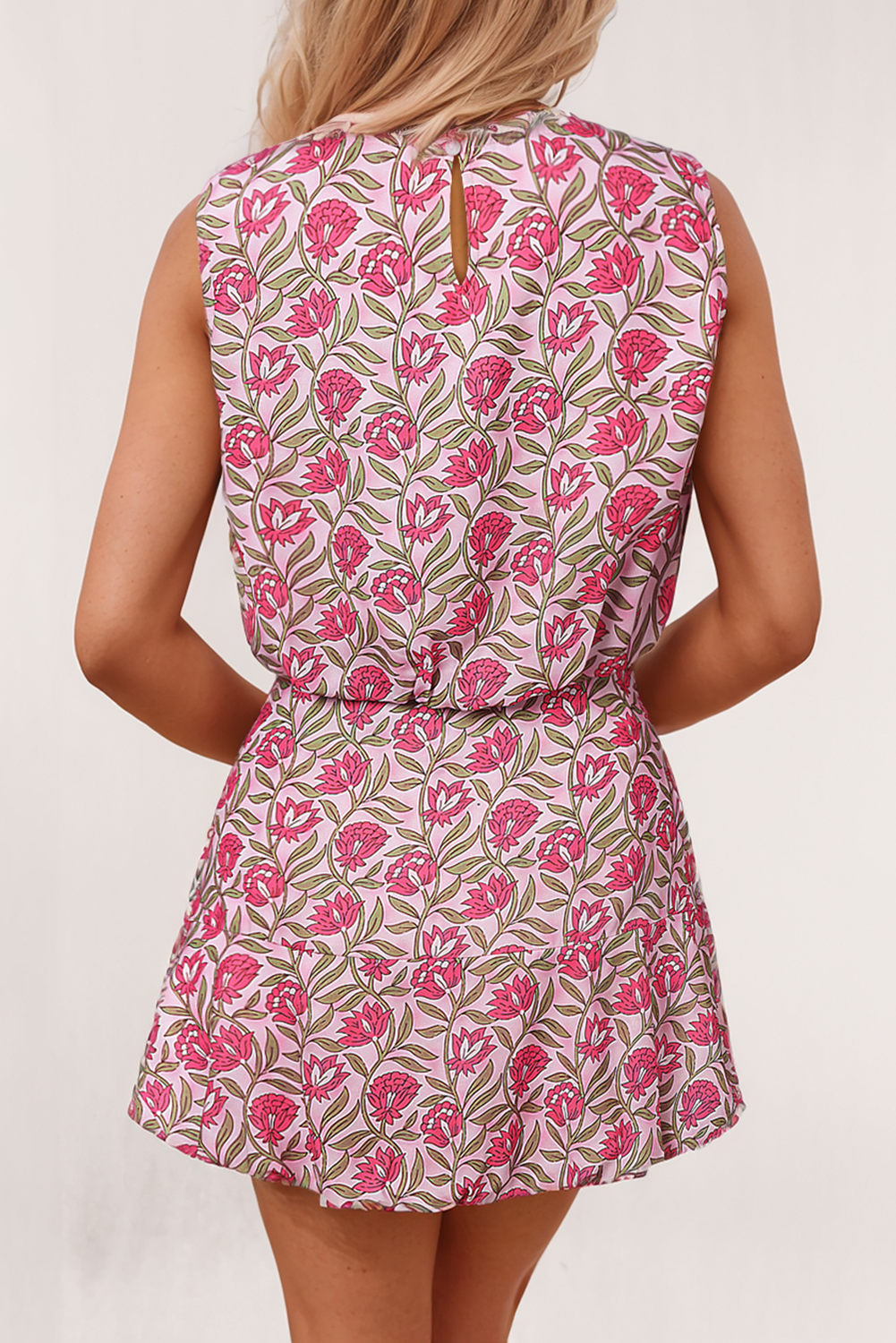 Floral Print Puffy Cropped Tank and Mini Skirt Set