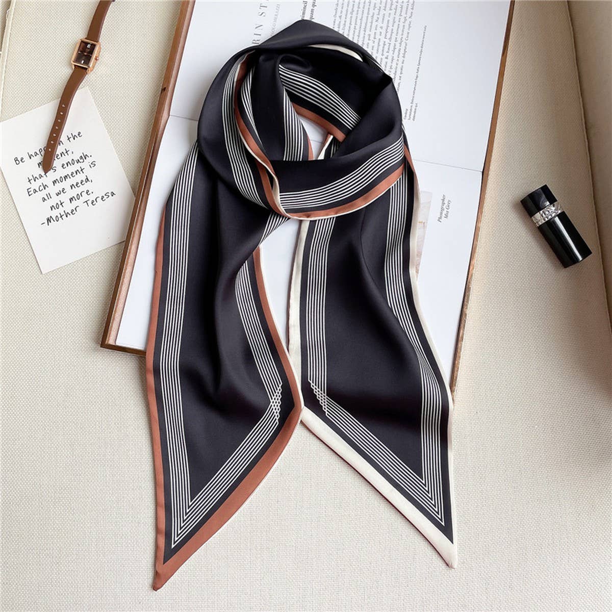 THIN SIMPLE GEOMETRIC LONG SILK HEAD SCARF_CWASC1521