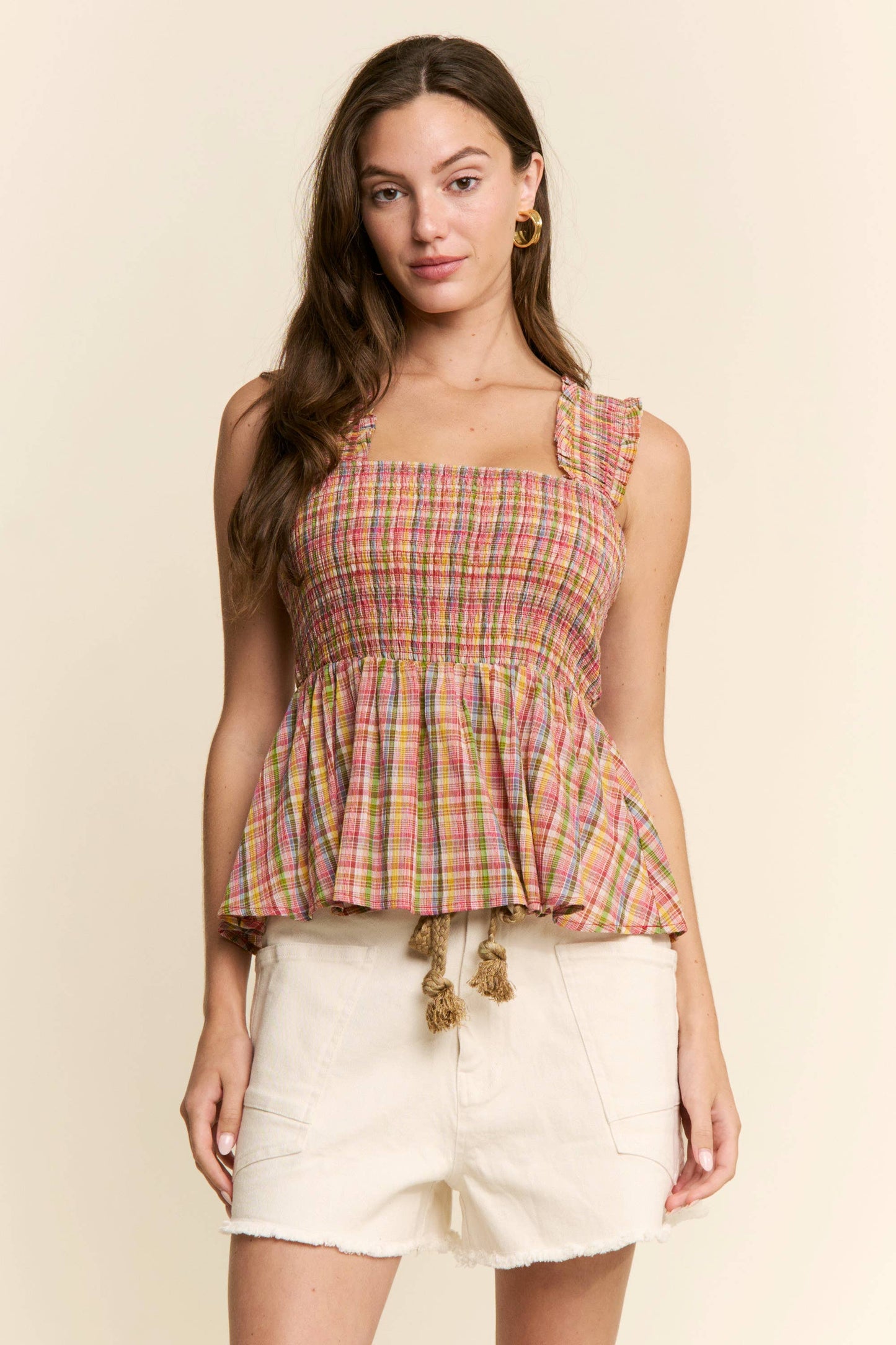 PLAID PATTERN PEPLUM TOP