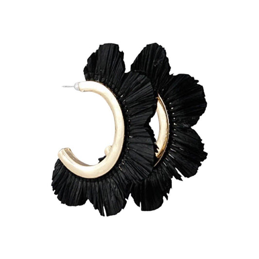 Black Raffia Petal Hoop Earring | Scalloped Hoops